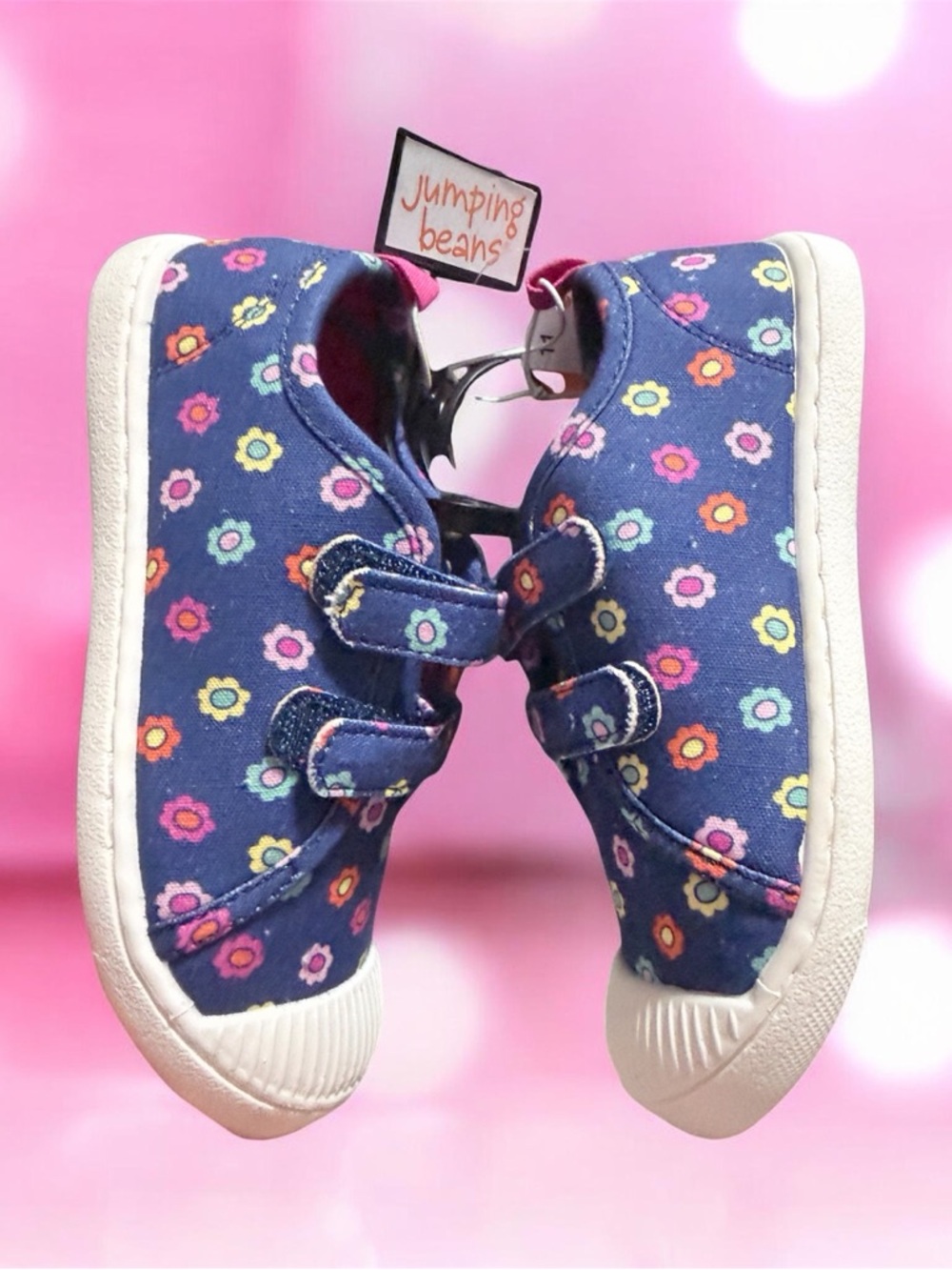 jumping beans Navy Floral Velcro Sneakers for Kids